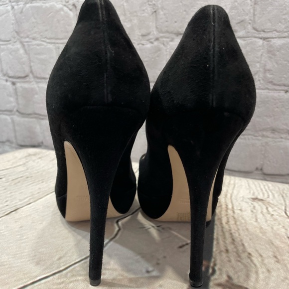 Miu Miu Peep Toe Platform Pumps Women Black Suede Heel Shoes  37.5/US 7 - Picture 15 of 16